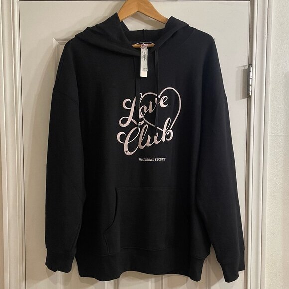 Victoria's Secret Cotton Black Love Club Hoodie - XLarge - NWT - Picture 5 of 6
